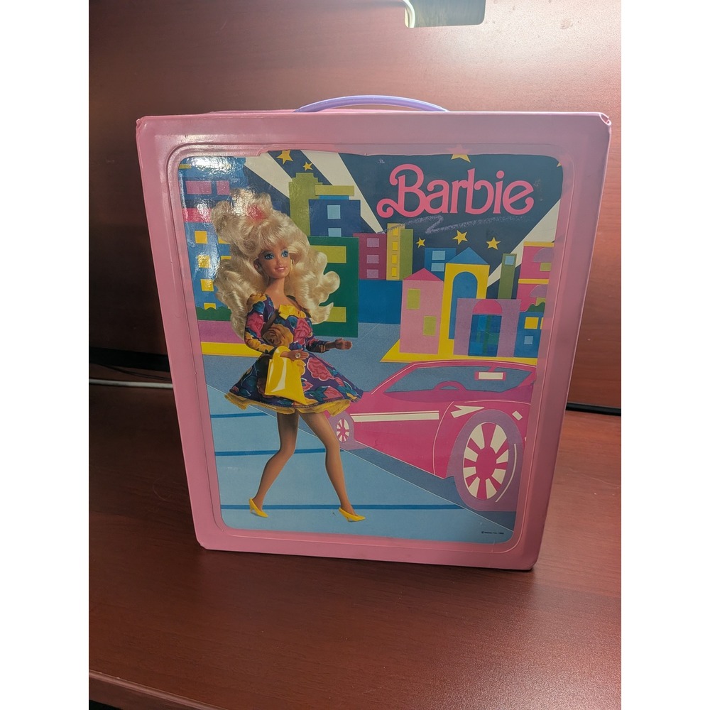 Vintage 1989 Barbie Doll Trunk Pink Vinyl Storage Case Tara Toy Corp 12010